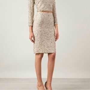 Alice + Olivia Cream Sequin Ramos Embellished Pencil Skirt Size 4